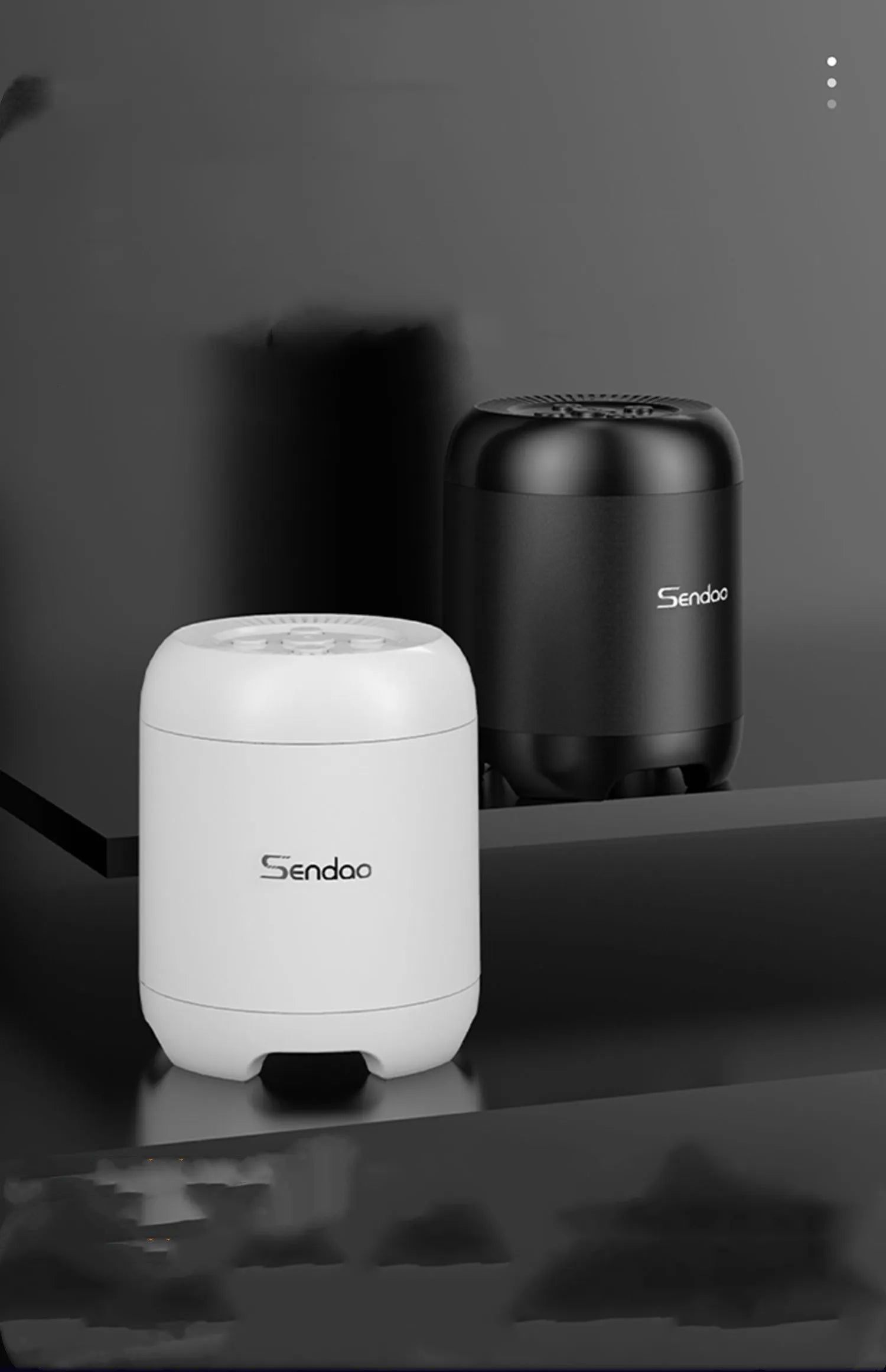 Compact black wireless Bluetooth speaker with super subwoofer measuring 90x73x73mm