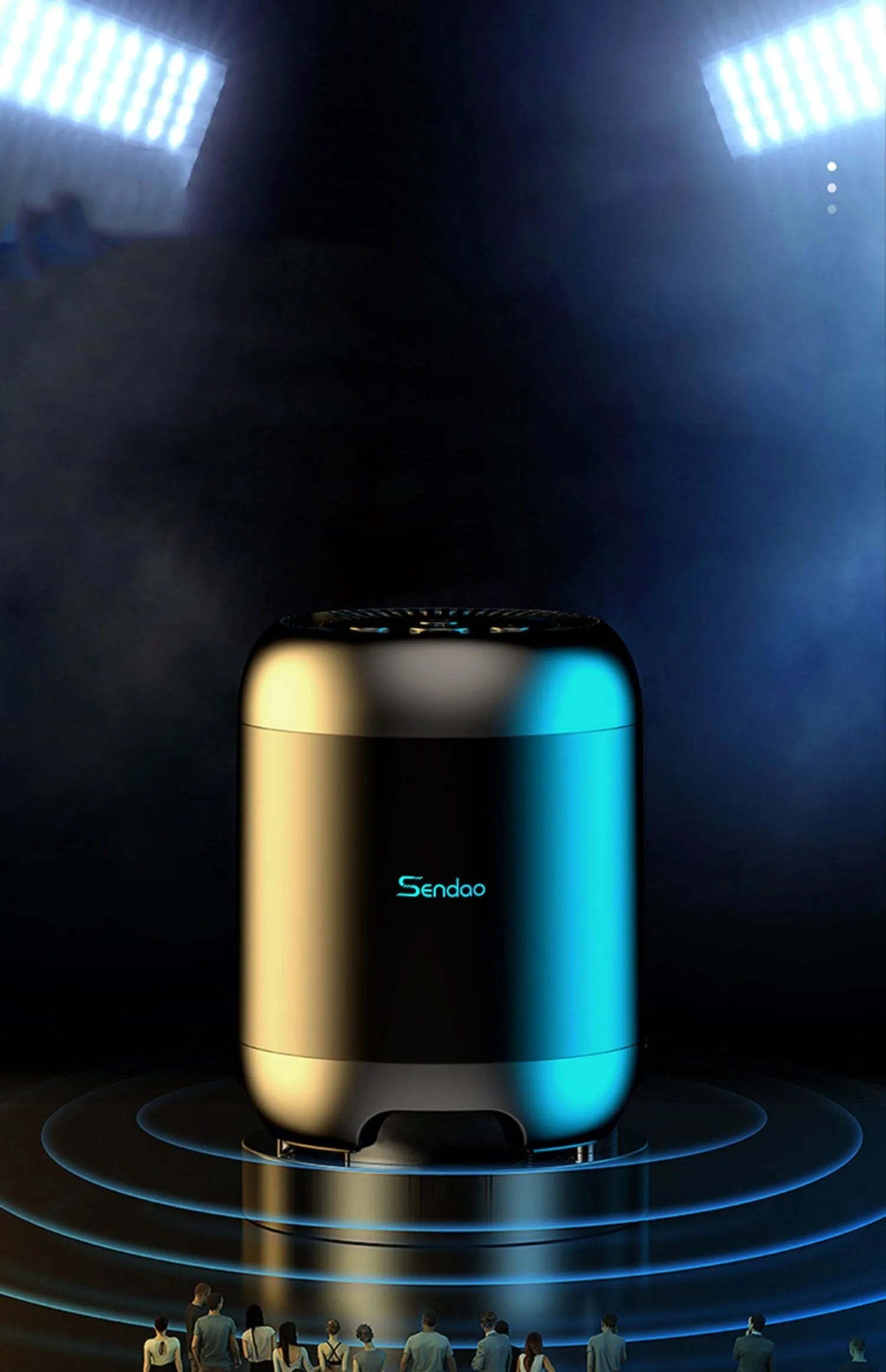 Compact black wireless Bluetooth speaker with super subwoofer measuring 90x73x73mm