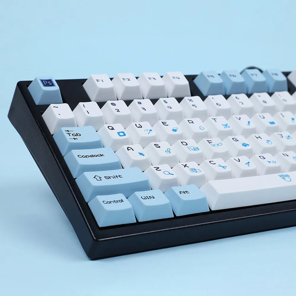 PS theme mechanical keyboard keycap set with blue and white or grey and white sublimation printing options