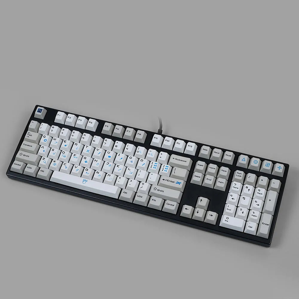 PS theme mechanical keyboard keycap set with blue and white or grey and white sublimation printing options