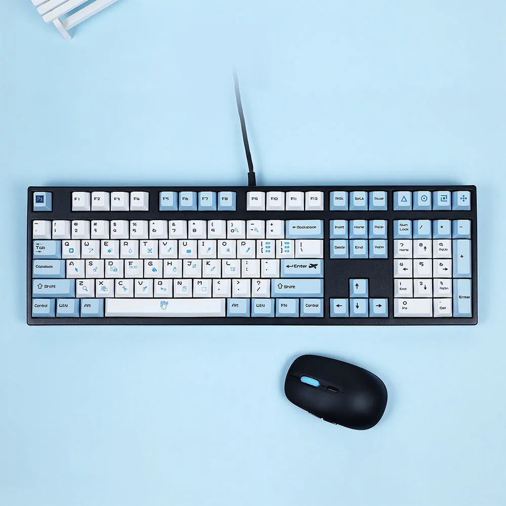 PS theme mechanical keyboard keycap set with blue and white or grey and white sublimation printing options