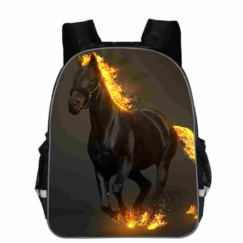 Horse schoolbag with animal head design and cartoon lightning graphics in multiple colour options