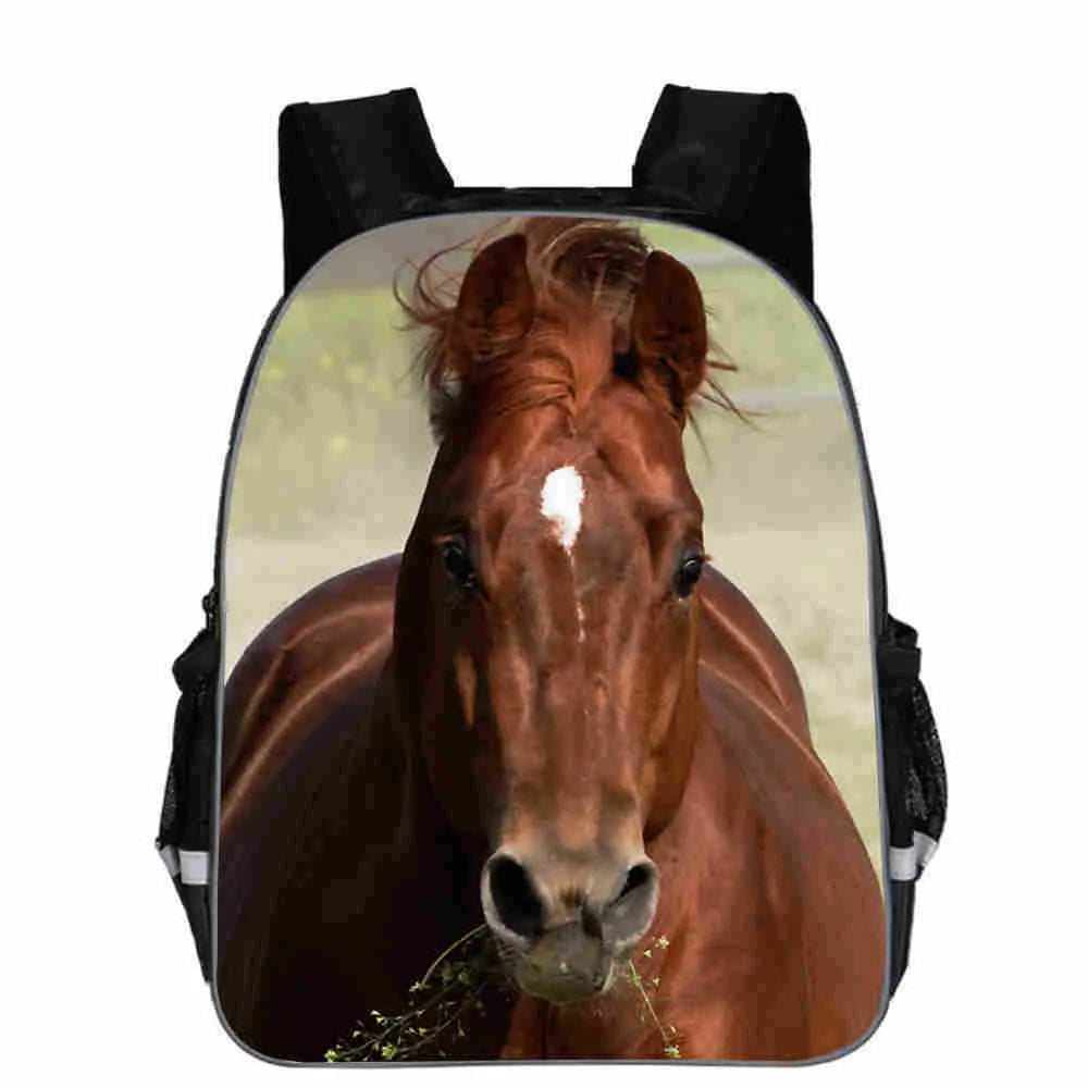Horse schoolbag with animal head design and cartoon lightning graphics in multiple colour options