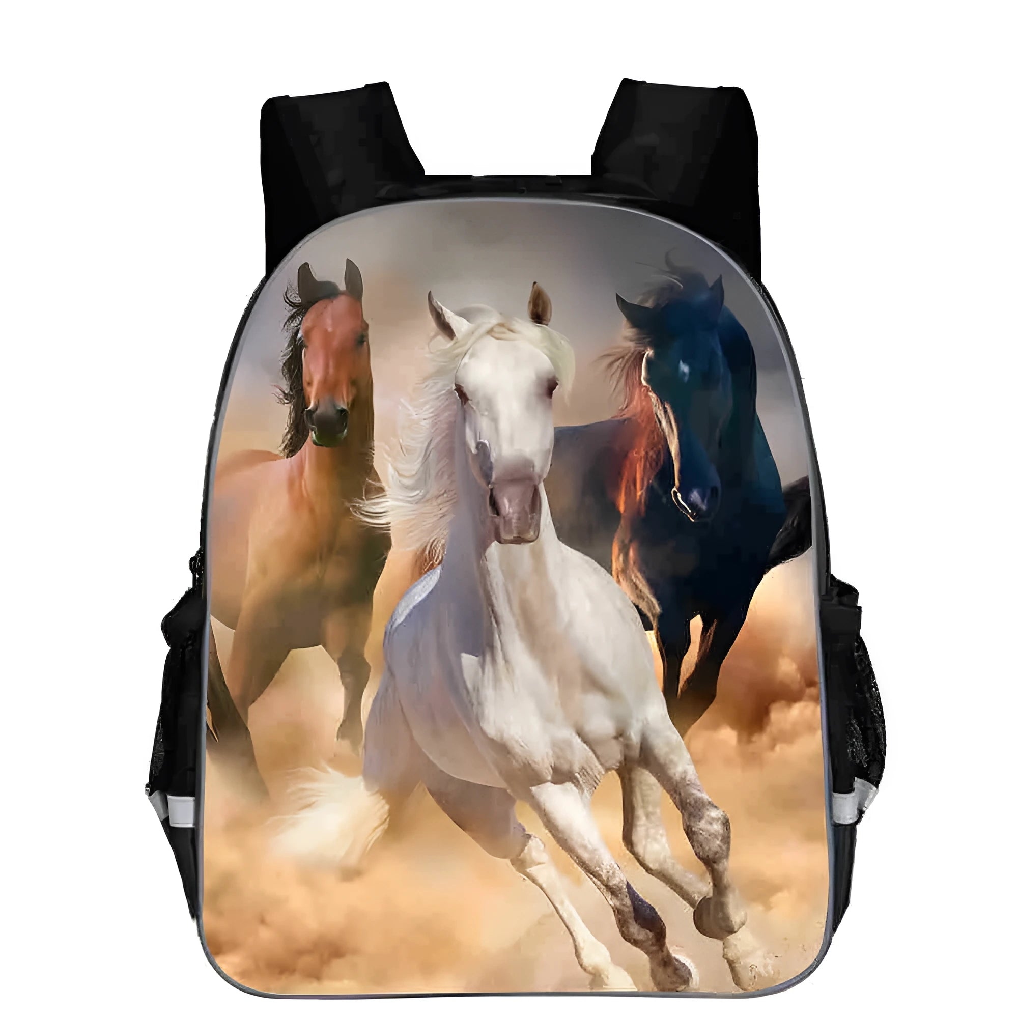 Horse schoolbag with animal head design and cartoon lightning graphics in multiple colour options