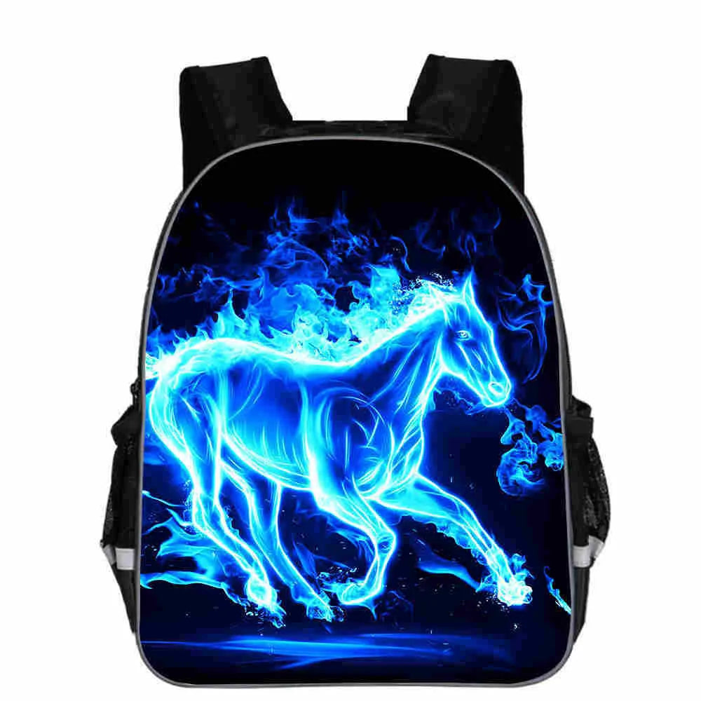 Horse schoolbag with animal head design and cartoon lightning graphics in multiple colour options
