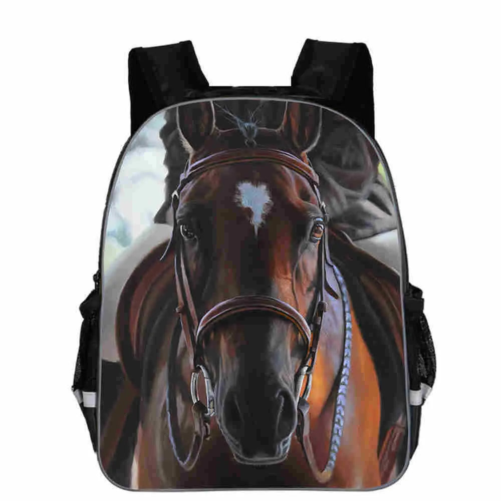 Horse schoolbag with animal head design and cartoon lightning graphics in multiple colour options