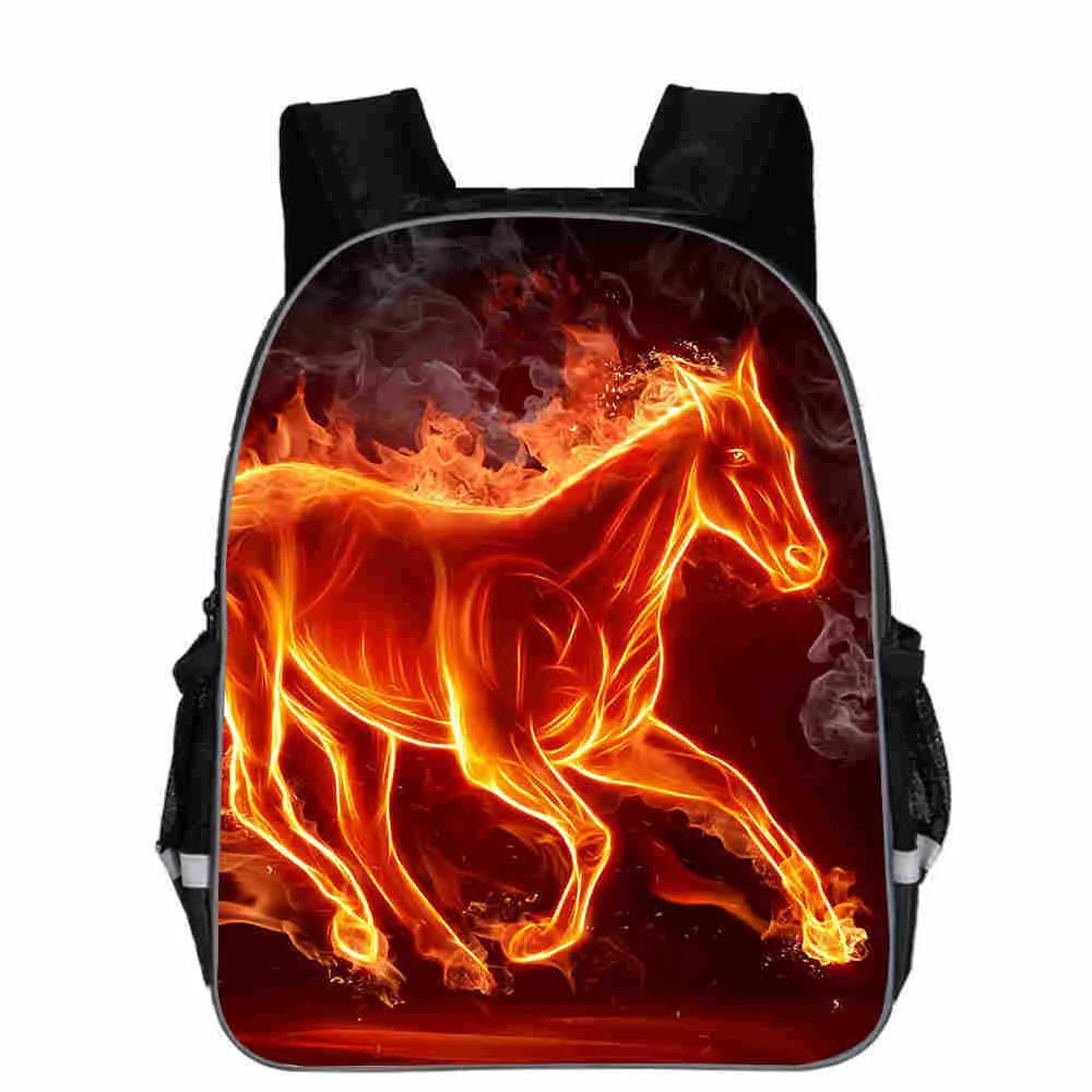 Horse schoolbag with animal head design and cartoon lightning graphics in multiple colour options