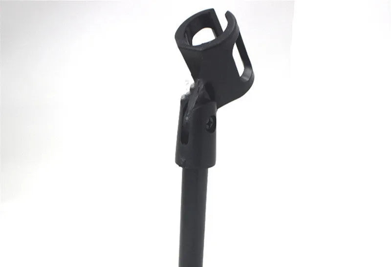 Black metal desktop microphone bracket with 22cm fixed height support and 10.5cm circular base