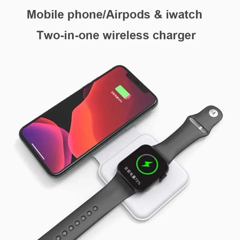 White folding dual magnetic wireless charging dock in stand mode with phone attached