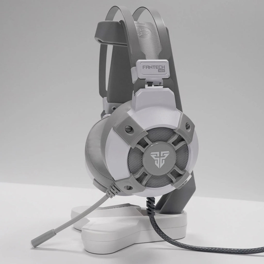 Black Fantech HG11 USB gaming headset with RGB lights and inline remote control on cable.