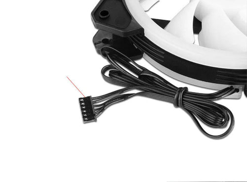 12cm PC chassis fan with camouflage pattern RGB lights and black blades.