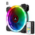 12cm PC chassis fan with camouflage pattern RGB lights and black blades.