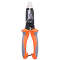 Orange 8-inch multifunctional electrician's pliers with wire stripper, showing duckbill shape and PPR handles.
