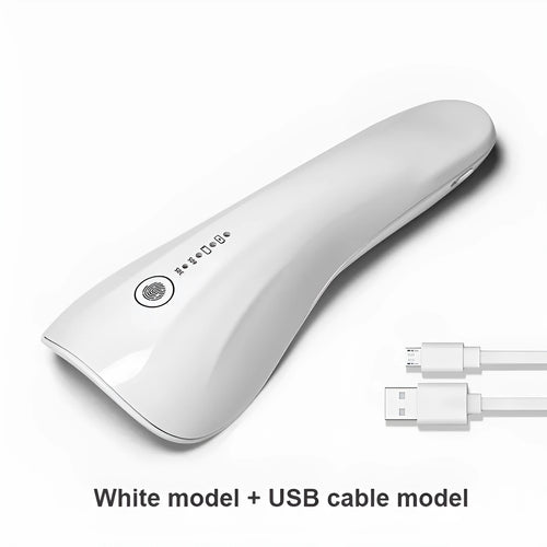 White 5W portable handheld UV LED nail lamp with micro USB charging cable, 165mm body