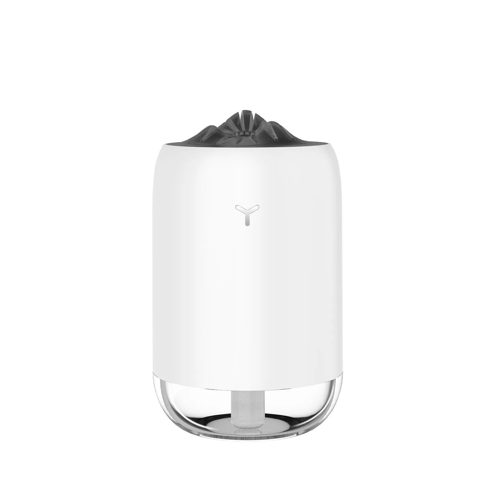 White Magic Flame columnar USB humidifier and aroma diffuser on a desk.
