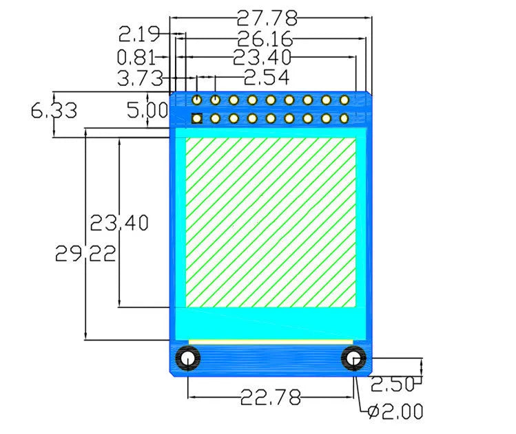 1.3 inch 240x240 IPS LCD colour display module with 18-pin connector.