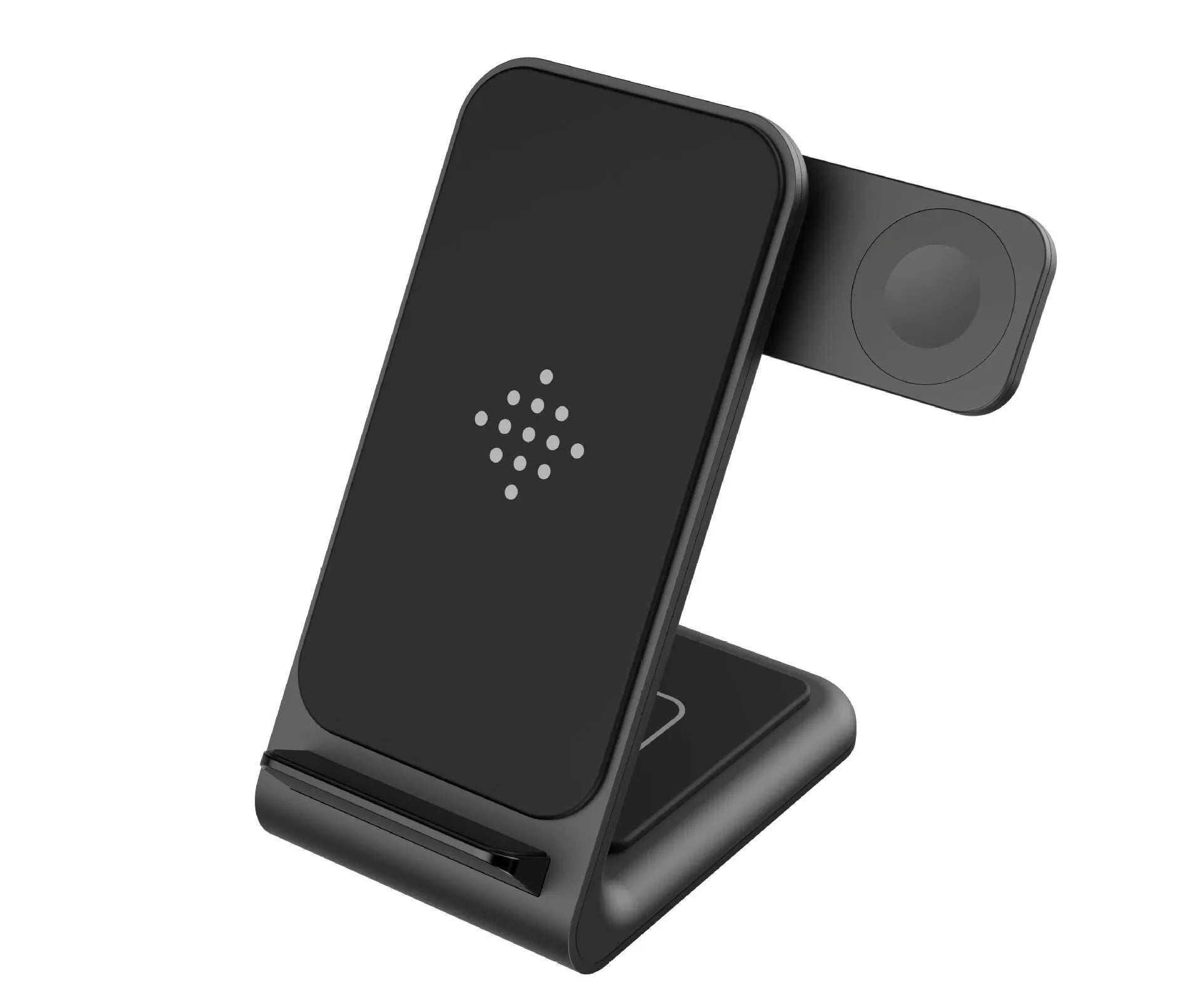 Three-in-one wireless charging bracket for iPhone, Samsung Galaxy Watch and TWS earbuds in black or white