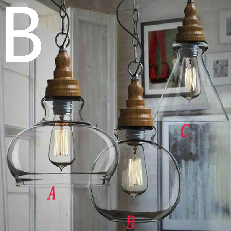 Glass wood grain single head pendant light with adjustable cord in a Nordic style.