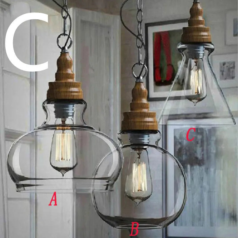 Glass wood grain single head pendant light with adjustable cord in a Nordic style.