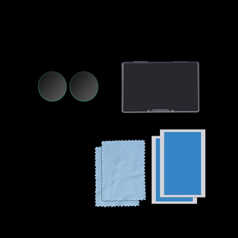 Insta360 ONE X2 tempered glass screen protector with black border and cleaning cloth