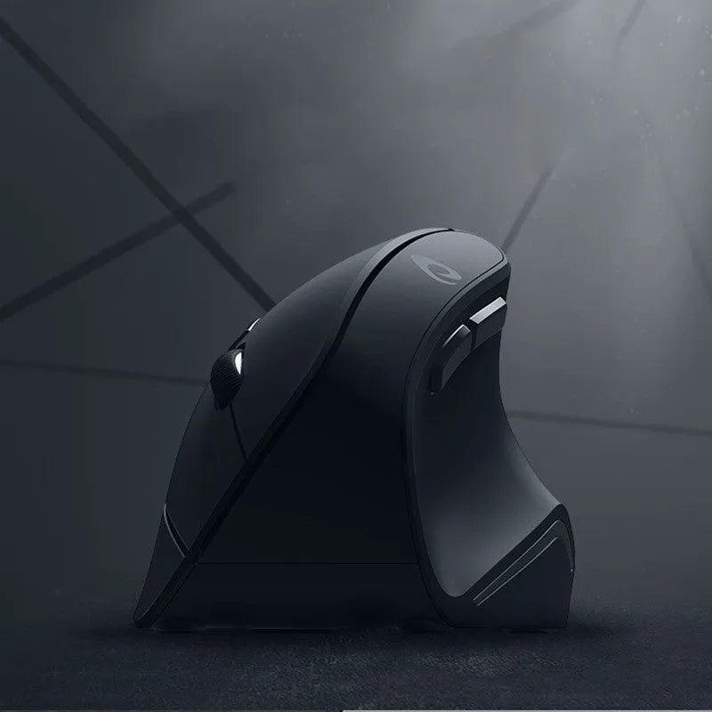 Vertical 2.4G wireless mouse in black with ergonomic shape, 1600dpi, and six buttons