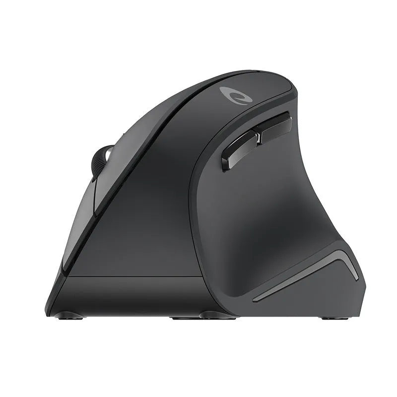 Vertical 2.4G wireless mouse in black with ergonomic shape, 1600dpi, and six buttons