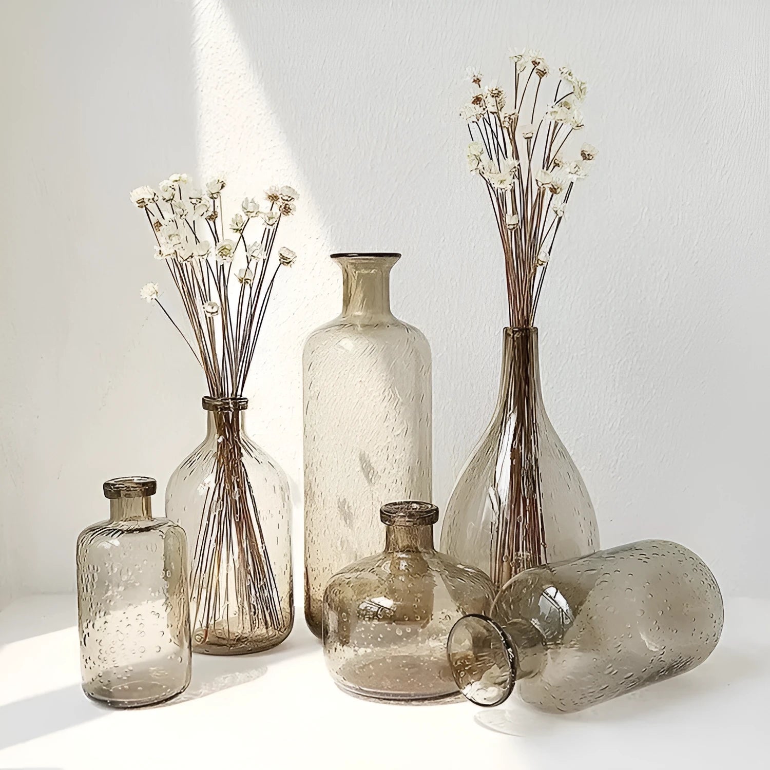 Grey geometric bubble glass vase with stained glass finish and electric stove pigment surface