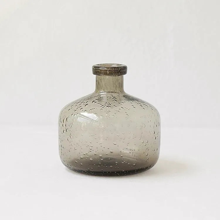 Grey geometric bubble glass vase with stained glass finish and electric stove pigment surface