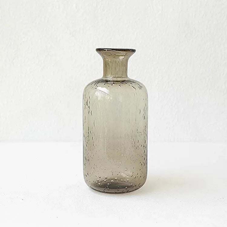 Grey geometric bubble glass vase with stained glass finish and electric stove pigment surface