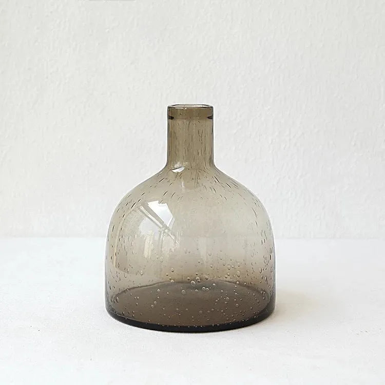 Grey geometric bubble glass vase with stained glass finish and electric stove pigment surface