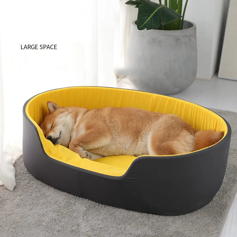 Washable cloth pet kennel for cats and dogs in green, shown in a home setting.