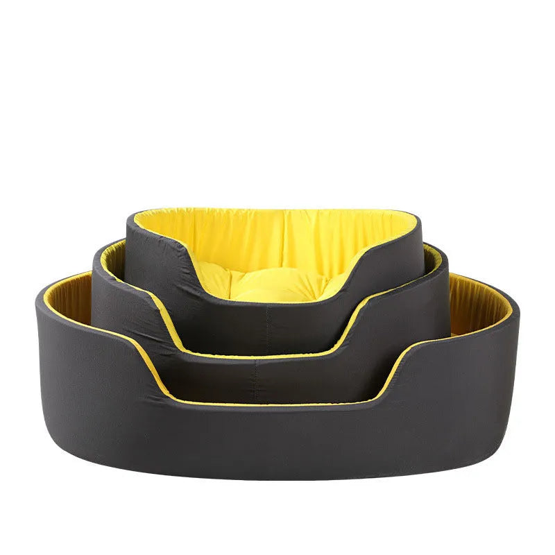 Washable cloth pet kennel for cats and dogs in green, shown in a home setting.