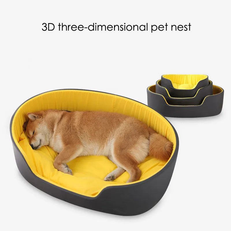 Washable cloth pet kennel for cats and dogs in green, shown in a home setting.