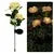 Outdoor solar rose garden light with three silk cloth flower heads on 80cm stainless steel and PVC stem