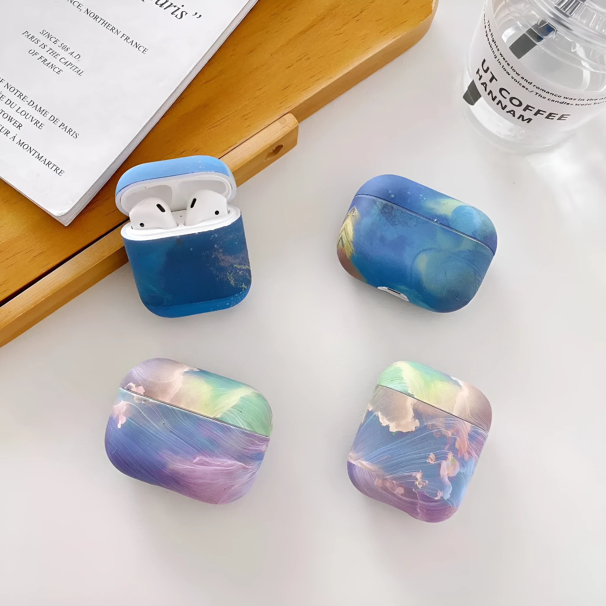 Pink watercolour hard plastic protective sleeve case for Apple AirPods Pro and AirPods 1/2 earphones