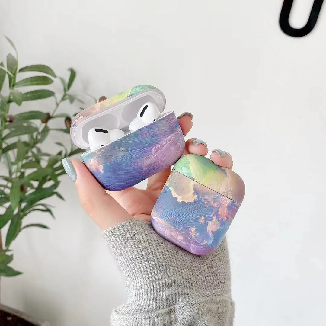 Pink watercolour hard plastic protective sleeve case for Apple AirPods Pro and AirPods 1/2 earphones