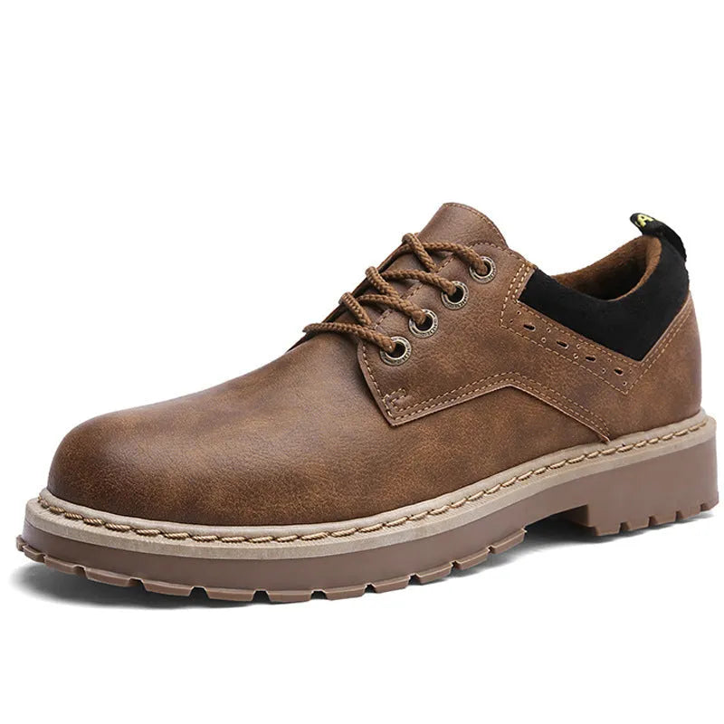 Men's black casual shoes with round toe and rubber sole, artificial PU leather upper