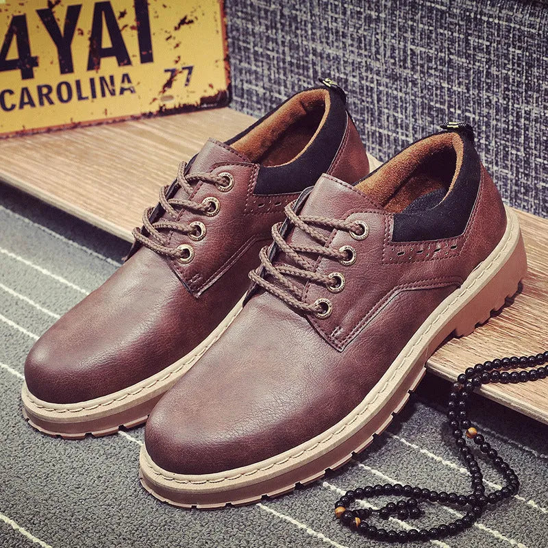 Men's black casual shoes with round toe and rubber sole, artificial PU leather upper