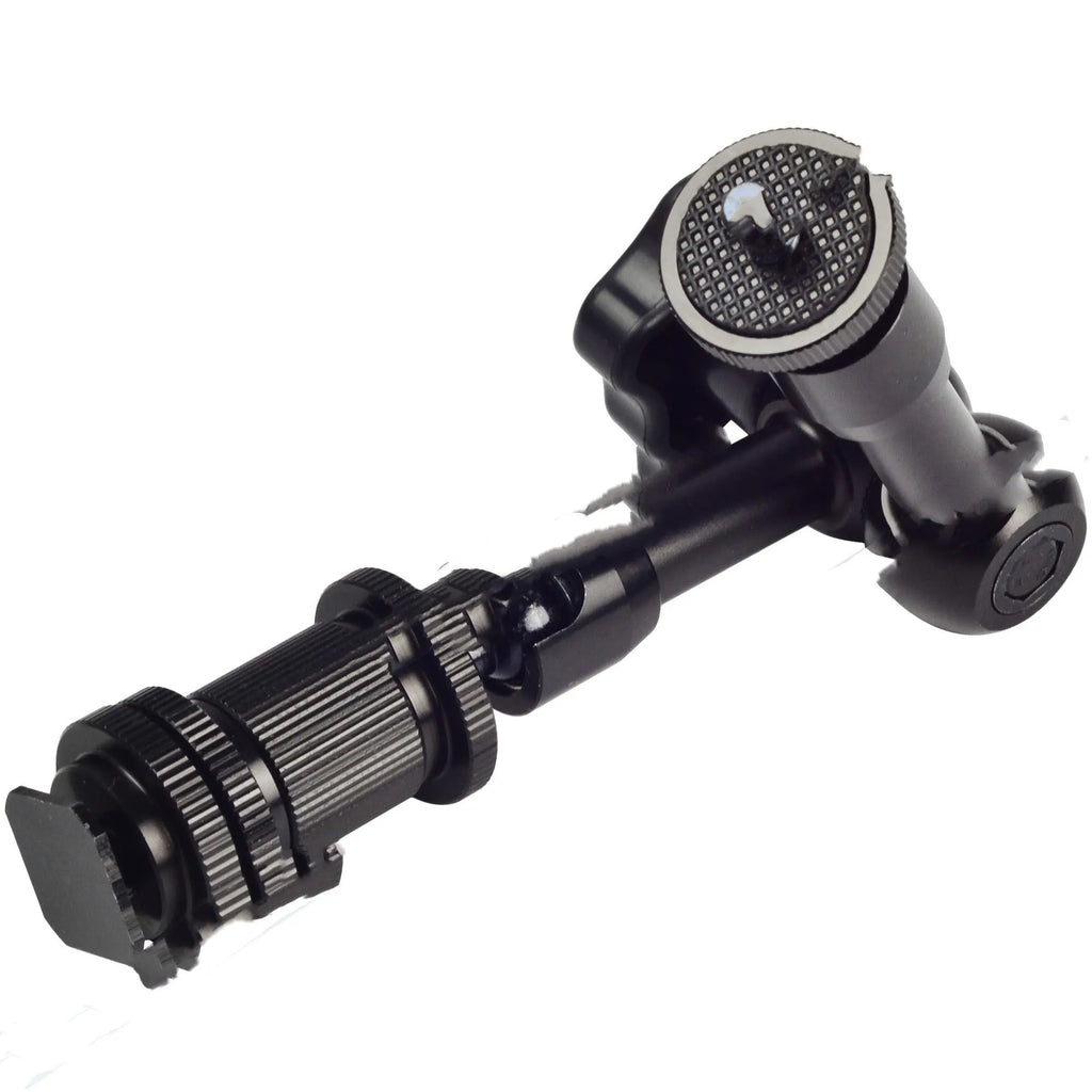 Black all-metal 7-inch magic friction arm with ball heads and hot shoe mount for DSLR cameras