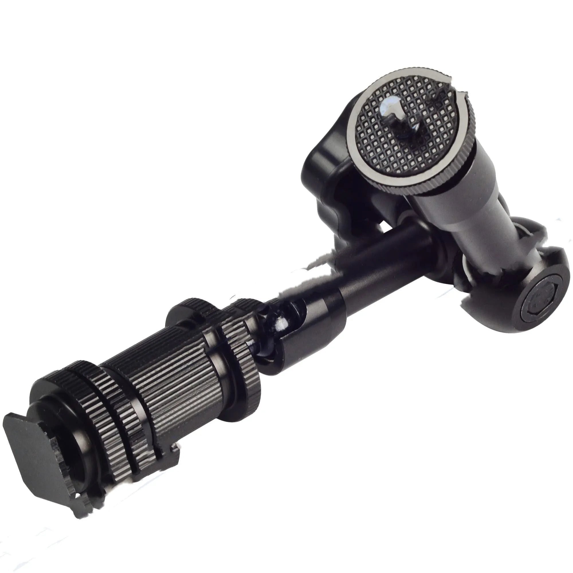 Black all-metal 7-inch magic friction arm with ball heads and hot shoe mount for DSLR cameras