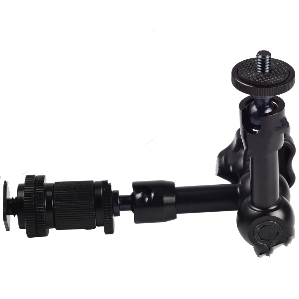 Black all-metal 7-inch magic friction arm with ball heads and hot shoe mount for DSLR cameras