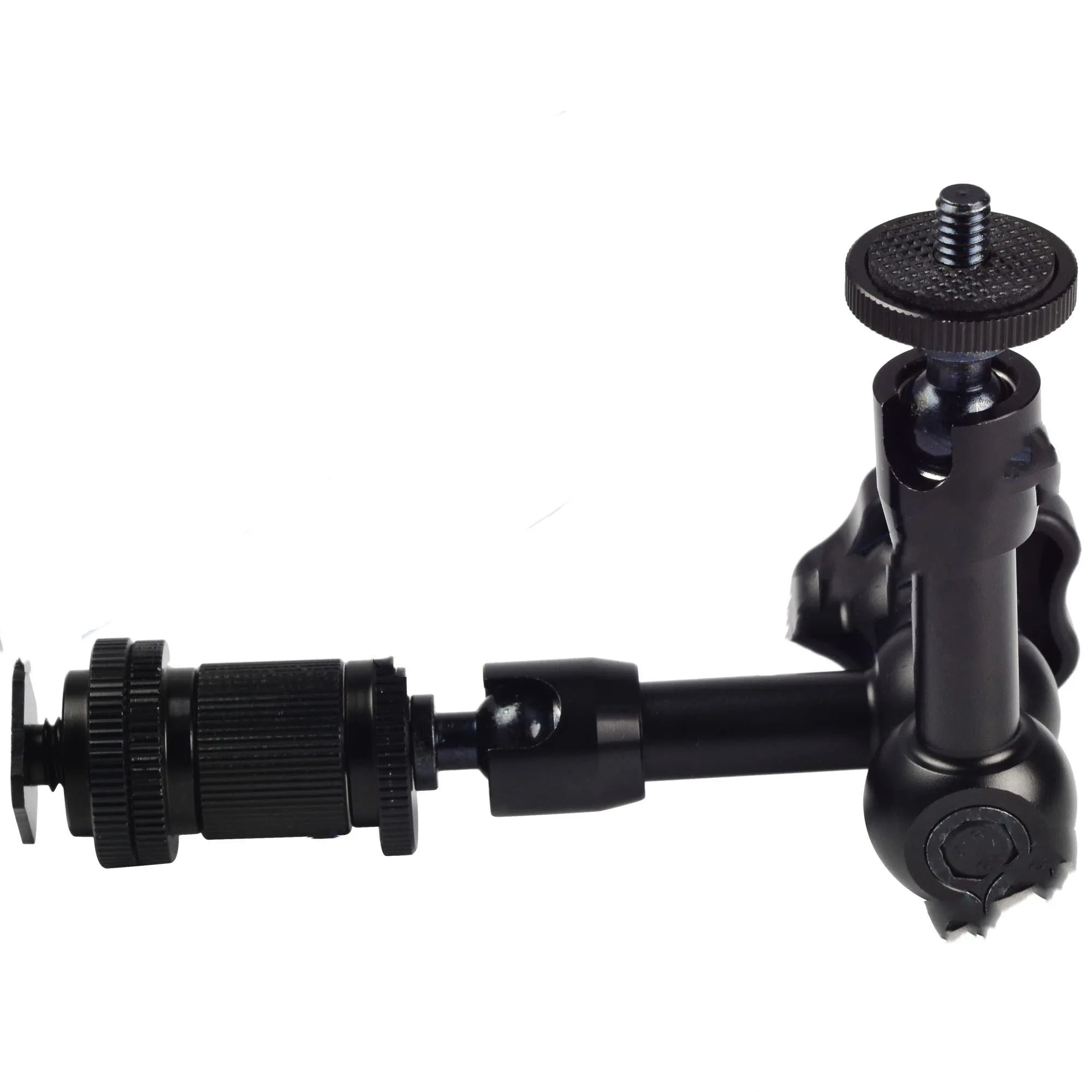 Black all-metal 7-inch magic friction arm with ball heads and hot shoe mount for DSLR cameras