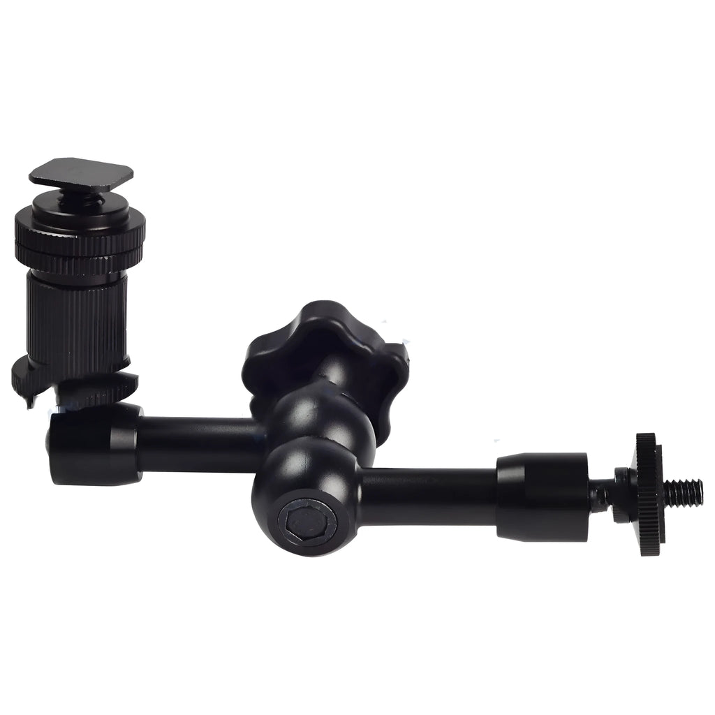 Black all-metal 7-inch magic friction arm with ball heads and hot shoe mount for DSLR cameras