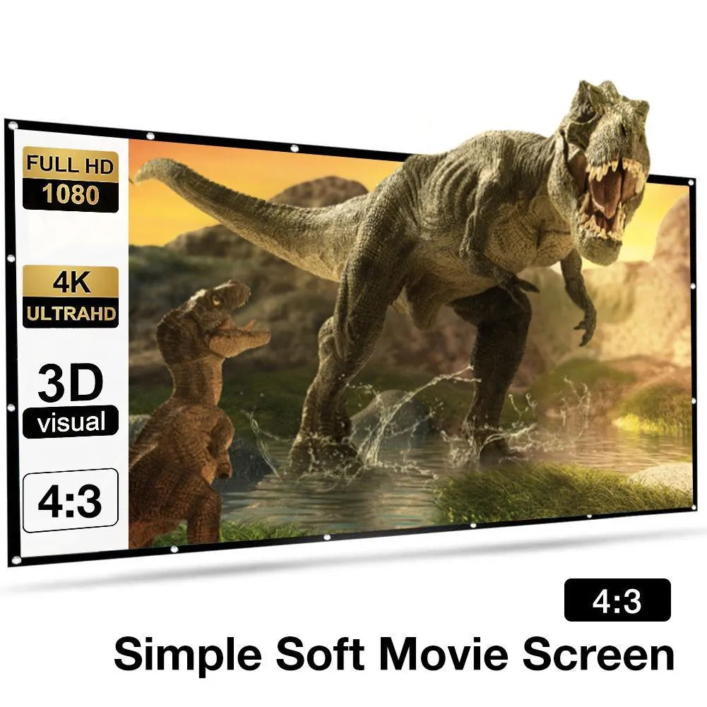 White 150-inch diagonal folding frame projector screen with a simple soft polyester surface.