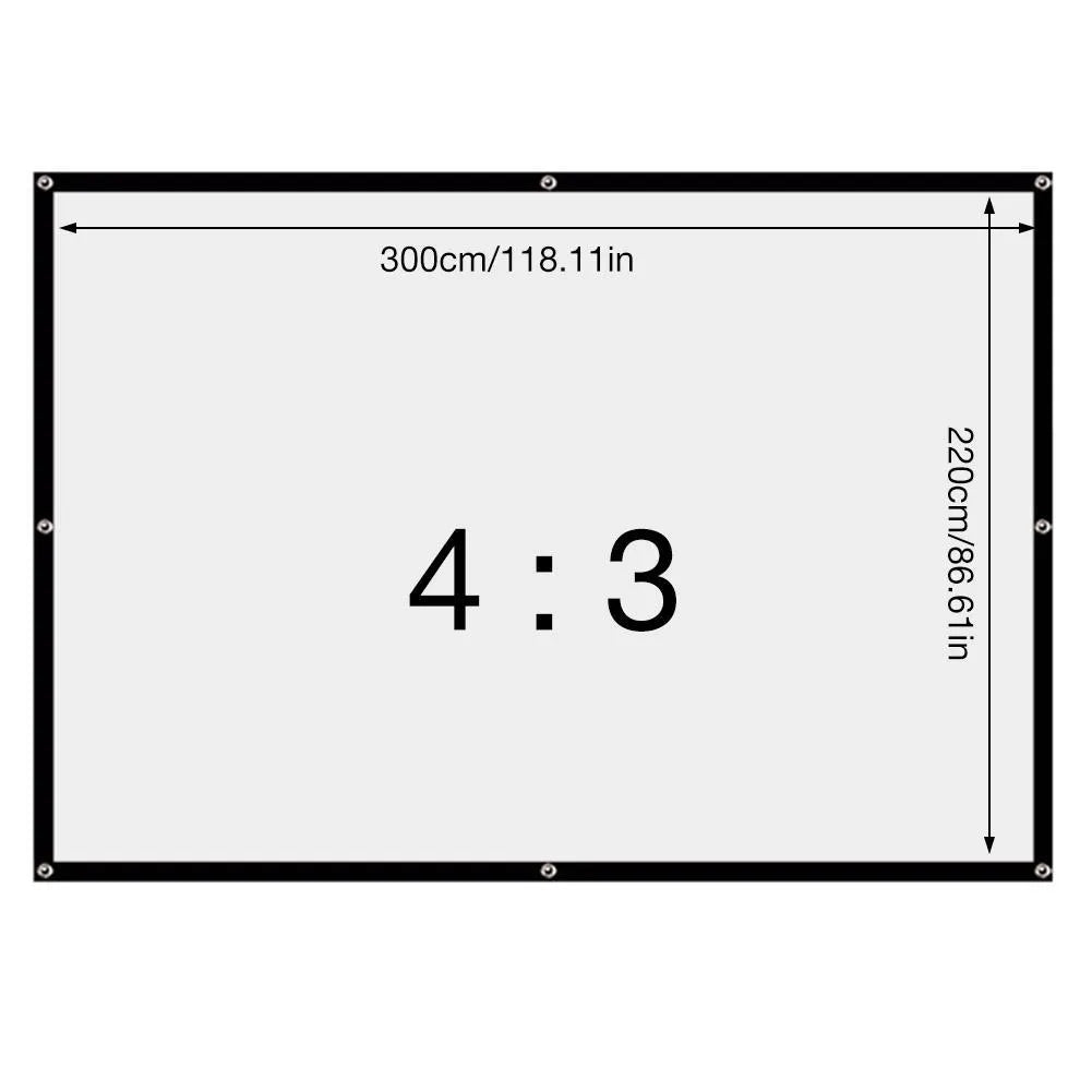 White 150-inch diagonal folding frame projector screen with a simple soft polyester surface.