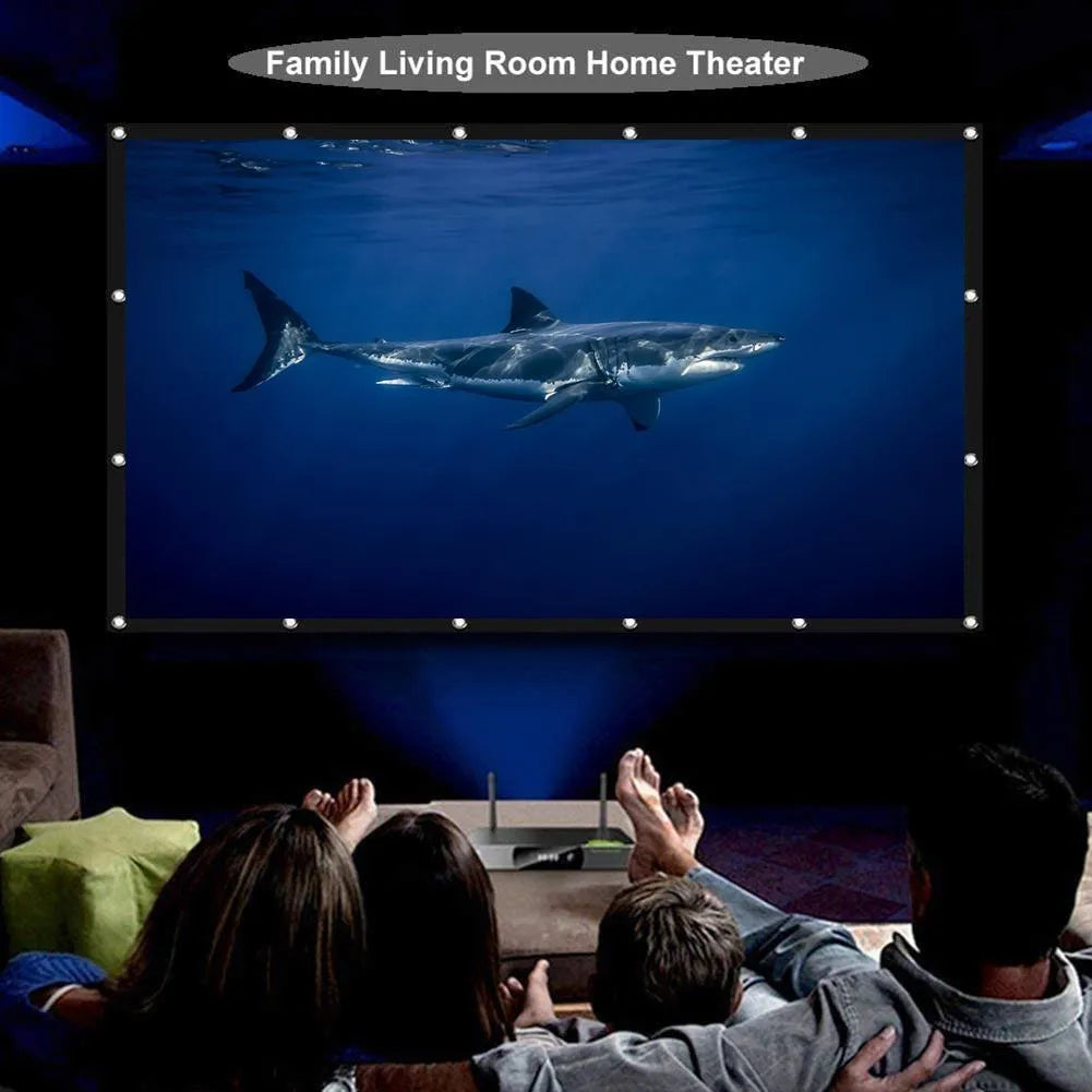 White 150-inch diagonal folding frame projector screen with a simple soft polyester surface.