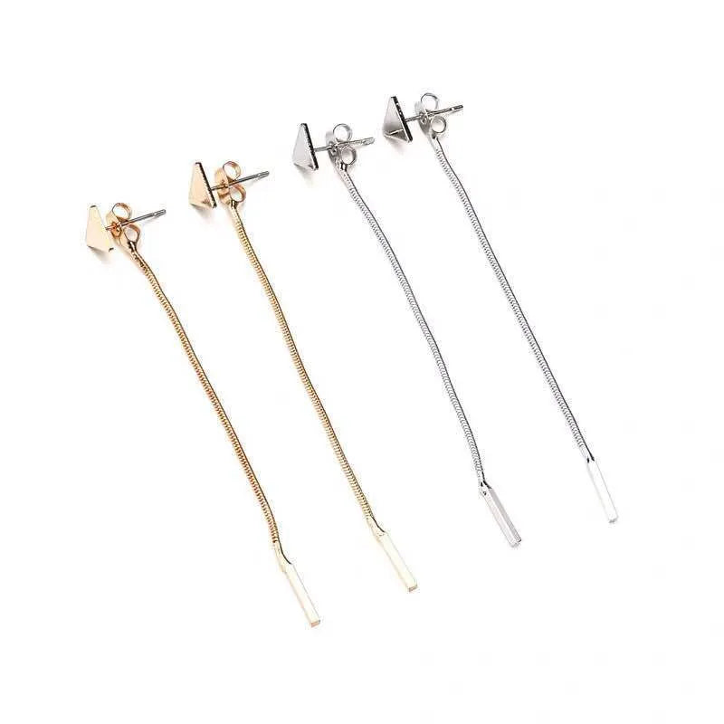 Gold and silver small triangle tassel drop earrings with rhombus shape, alloy electroplated finish for women