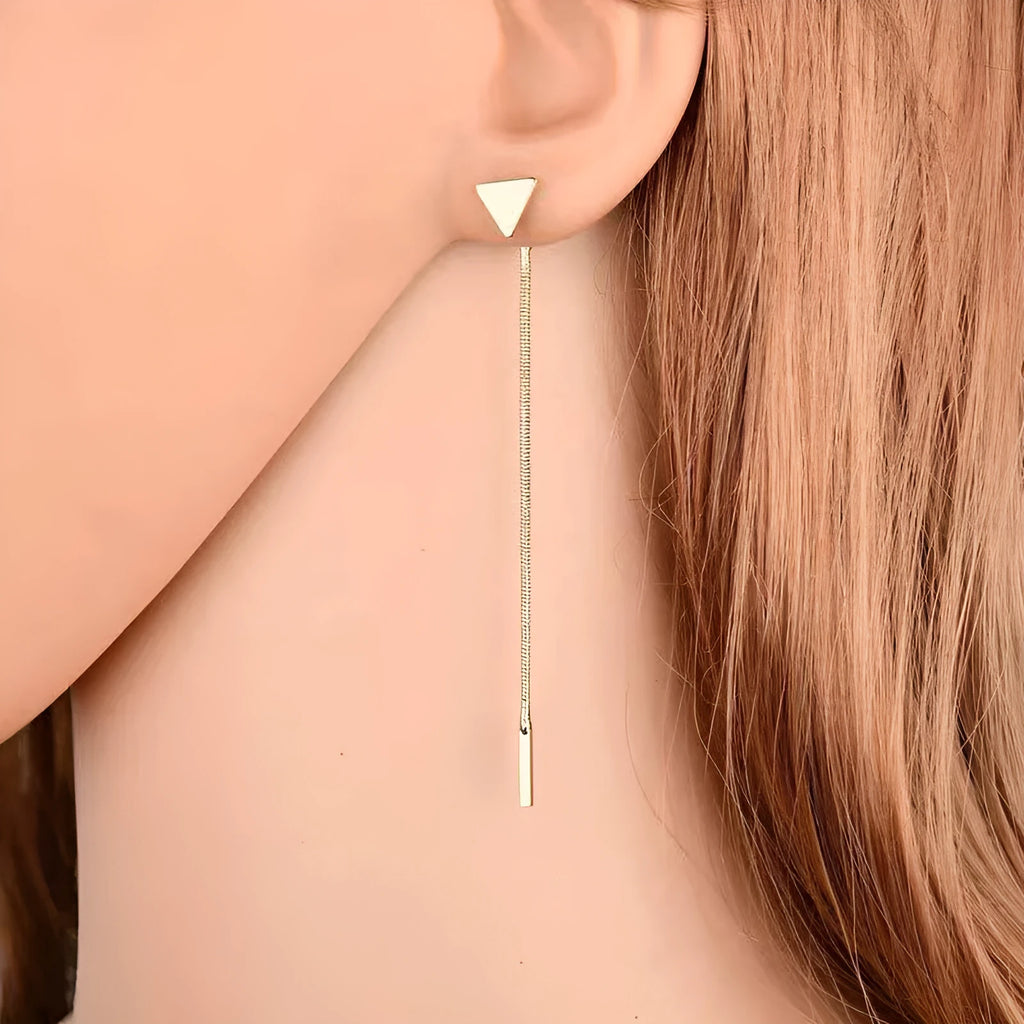 Gold and silver small triangle tassel drop earrings with rhombus shape, alloy electroplated finish for women