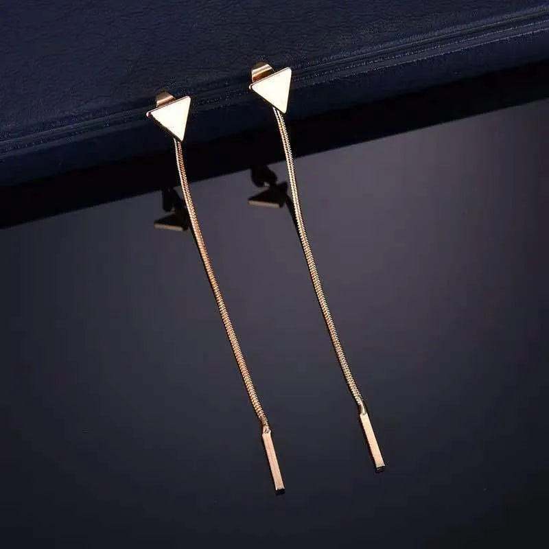 Gold and silver small triangle tassel drop earrings with rhombus shape, alloy electroplated finish for women