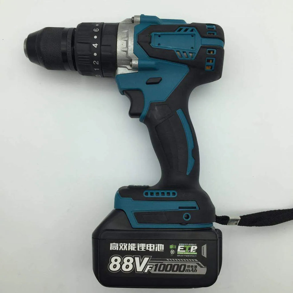 Cordless 21V electric impact drill with 13mm chuck and lithium battery pack